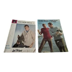 Vintage Men's Knitting Pattern Books Lot 2 Columbia Minerva Diamond Yarn Sweater